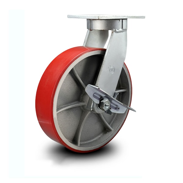 12 Inch Heavy Duty Red Poly on Cast Iron Caster with Brake and Swivel Lock SCC